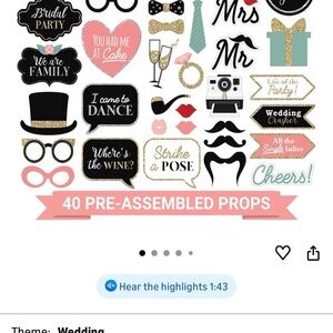 Source Unknown Pink, Black, Gold Bridal Party Photo Booth Props - 40 Pieces